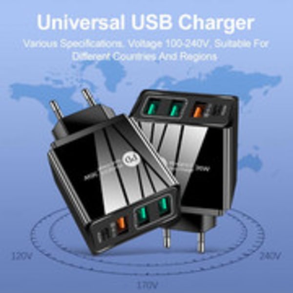 4A Europæisk og Amerikansk mobiltelefonoplader PD20W+2.4A 3USB multi-port opladningshovedadapter -