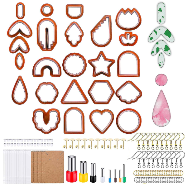 142x Polymerlera Skärare Set för Att Göra Örhängen för DIY Hantverk Mode Gåva Röd