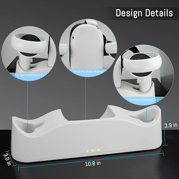 Ladestation til Oculus Quest 2, understøtter magnetisk opladning af dobbelte controllere og VR-tilbehør til headset