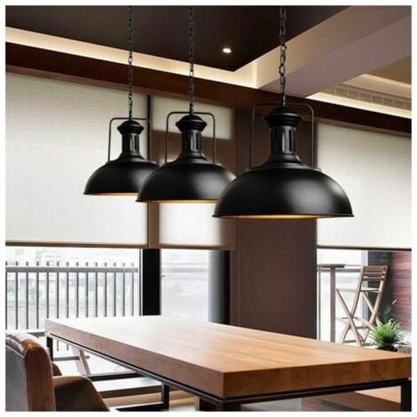 Industriell belysning Antikk metallpendel Lampeskjerm Lysende UFO Taklampe (Svart Hvit, 33CM) - Svart