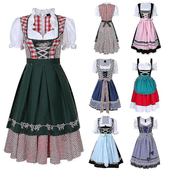 Dirndlklänning Tysk Oktoberfest Bayerisk Öl-Tjej Kostym Piga Festival Fest ZX - Perfekt Rosa