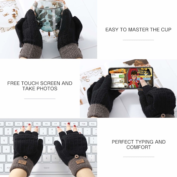 Damehandsker vinter touchscreen handsker strikkede fingerhandsker-XM2-