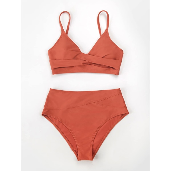 Naisten Bikinisetit Kaksiosainen Uimapuku Korkeavyötäröinen V-kaula-aukko Kierrettävä Etuosa Säädettävät Spagettiolkaimet Uima-asu (L)