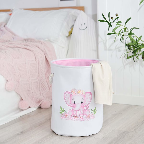 Hopfällbar Tvättkorg, Vattentät (Rosa Elefant)