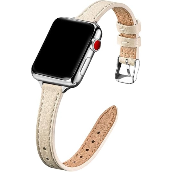 Ohut nahkaranneke yhteensopiva Apple Watch Band 38mm 40mm 41mm, Top Grain nahkaranneke ohut ranneke iWatch Ultra SE -sarjaan White