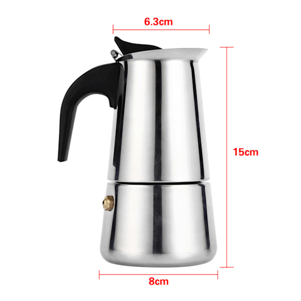 Rustfritt Stål Perkolator Moka Pot Kaffebrenner Komfyr Hjemmekontor Bruk (100ml)