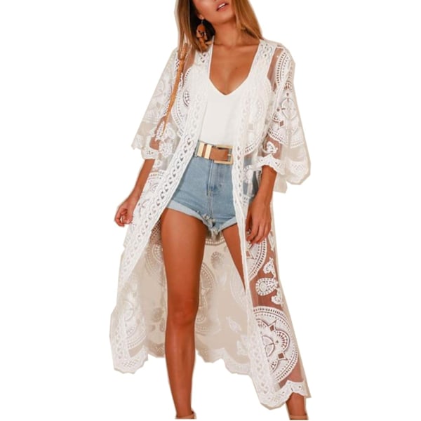 Dame Badedragt Cover Up Badedragt Kimono Lang Strandkjole Blomstret Blonde Bikini Badetøj Solbeskyttelsestøj-XM1-