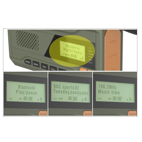 Bærbar DAB/FM-radio 4000mAh Dynamo Solradio Solvradio Overlevelses Solradio DAB Radio USB-lader med Nødalarm Vekkerklokka
