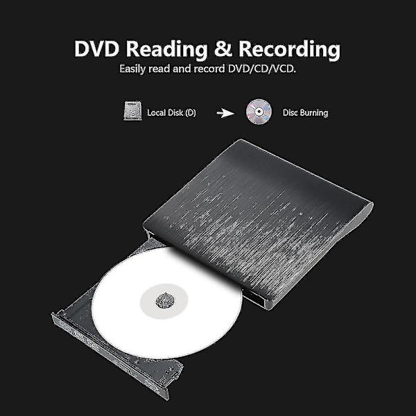 Extern DVD-RW CD-brännare/läsare med USB 3.0, tunn, för bärbar dator och PC