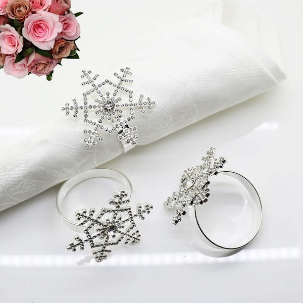 10-pack Servettringar - Silver Snöflinga Högtidsbröllop