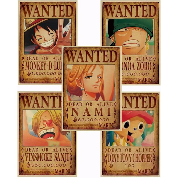 Anime-plakat, One Piece Wanted Posters 51,5 cm × 35,5 cm Stor, Mann