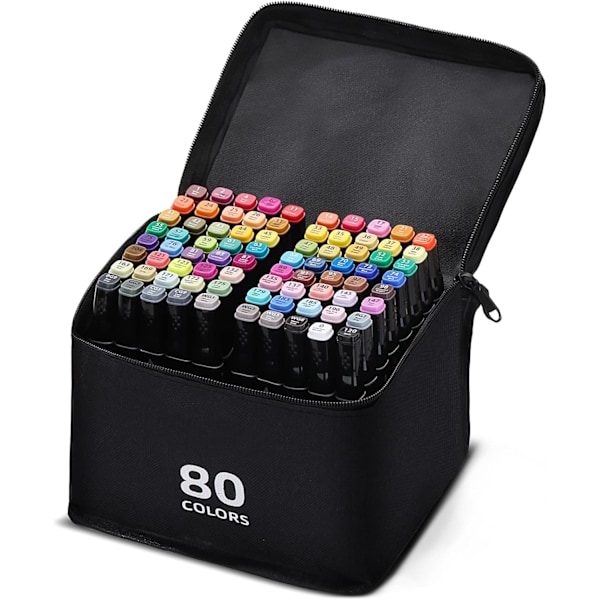 Permanent Set, Färgpennor för Vuxna Dubbelsidig Konstskissmarkör, Konstdesign Färgpennor Markörer för Barnritning, Skiss 80 colors