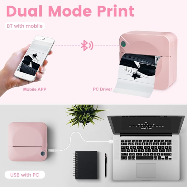 Mini Lomme Printer - Bærbar termisk printer, egnet til etiketter