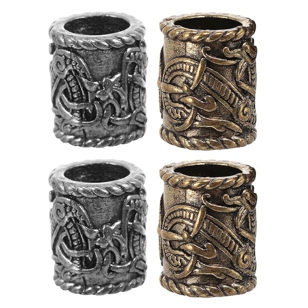 4 kpl Viikinkityyliset Dreadlock-helmet Hiusten Punontaan Koristeluun Hiusten ja Parran Koristeluun (1,8X1,5X1,5CM, Hopea)