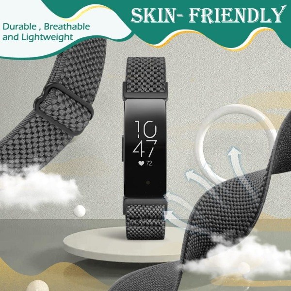 Säädettävät joustavat nylon-urheilurannekkeet - Yhteensopiva Fitbit Inspire 2/Inspire/Inspire HR/Ace 2/Ace 3 kanssa, venyvät korvausrannekkeet