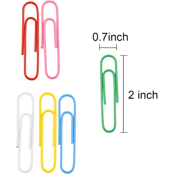 300 Stykker Store Farverige Papirclips, 5 cm