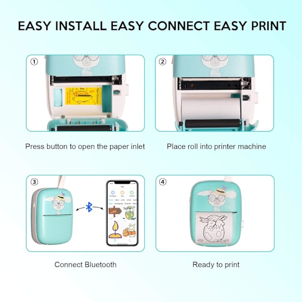 Lommeprinter Mini Bærbar Klistermærke Termisk Etiketprinter