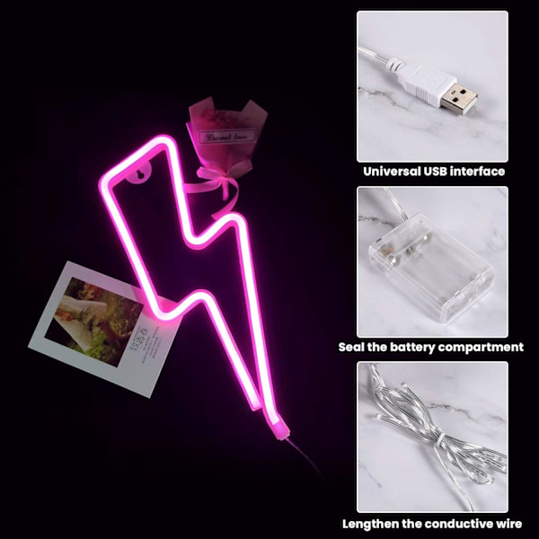 Lightning Neon, LED Blixtformad Neonskylt, Neon Batteri/USB