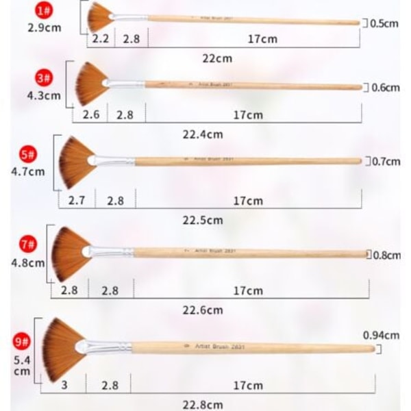 Penslar 5 delar Fläktpensel Paint Brush Artists Nylon