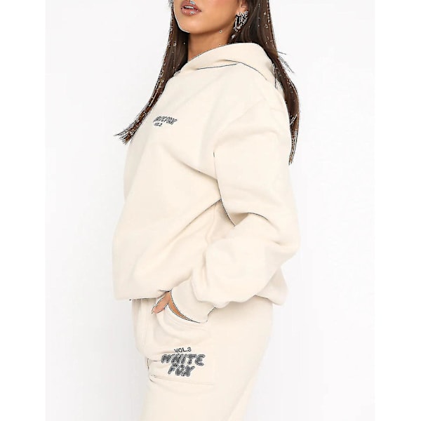 Hættetrøje-hvid Fox Yderbeklædning - to-delt hoodie sæt Langærmet Hætteklædt Outfit Sæt Jst. Lys gul Light yellow M