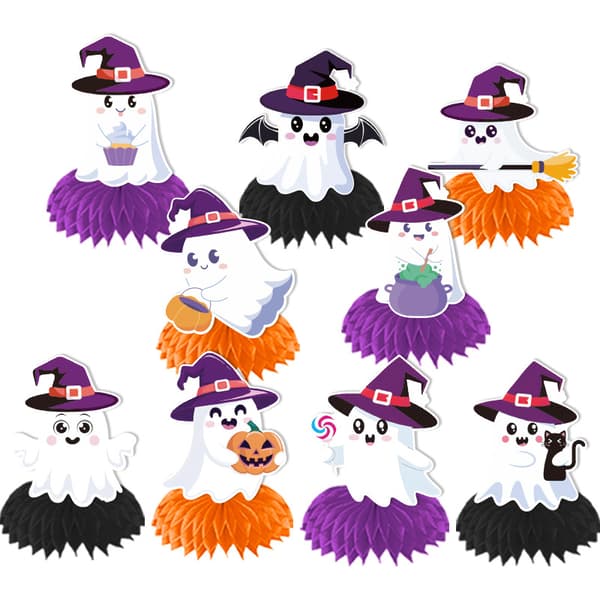 Halloween Honeycomb Midtpunkt og Guirlande Sæt, Spooky Borddekoration til Fest og Hjemsøgte Begivenheder Flag pull style E