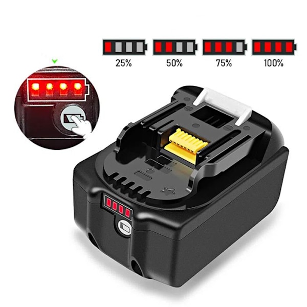 Makita batteri 6000mAh reel kapacitet Li-ion 18V 6,0Ah til Makita BL1860 BL1850 BL1845 BL1840 BL1830-XM3- Svart