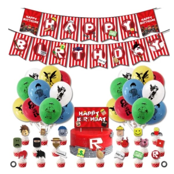 Børnefødselsdagsgaveposer Roblox Tema Festartikler Papirtallerkener Kop Tallerkener Serviet Baby Shower Engangsservicesæt 80 stk.-XM3- 1 set