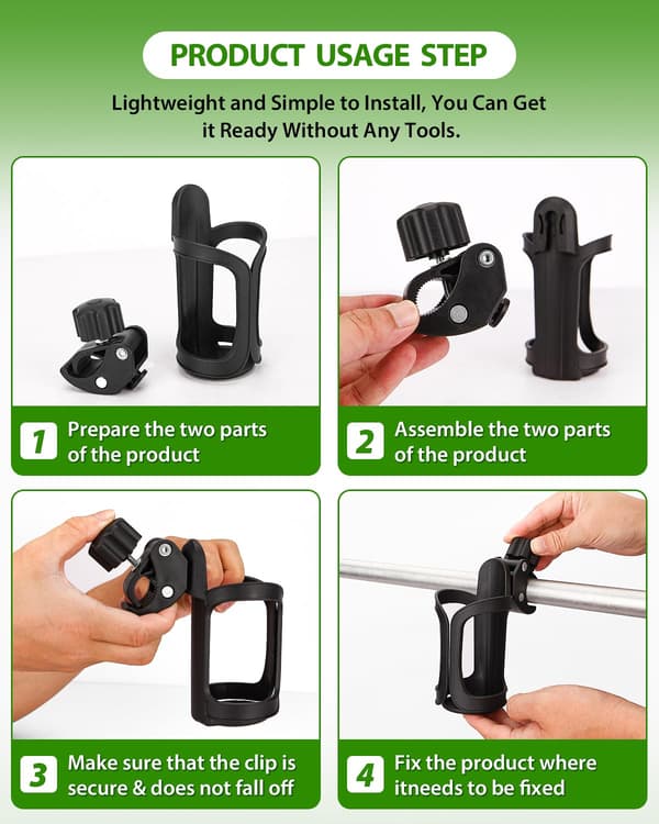 2-pack Universal Stroller Cup Holder - Adjustable Drink and Bottle Holder for Strollers, Walkers, Bikes