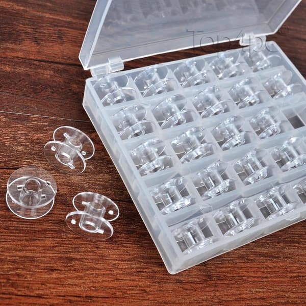 25 ST Home Sewing Machine Bobbin Metal Bobbin with Storage Case - Clear and Universal-FM-