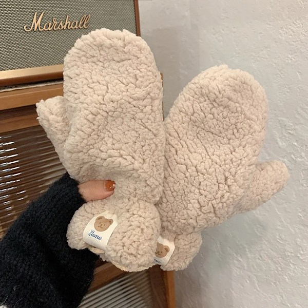 Söpö Karhu Pehmeät Pehmo Käsineet Anime Naiset Talvi Lämpimät Paksut Sormettomat Lapaset whit-KK1- white one size