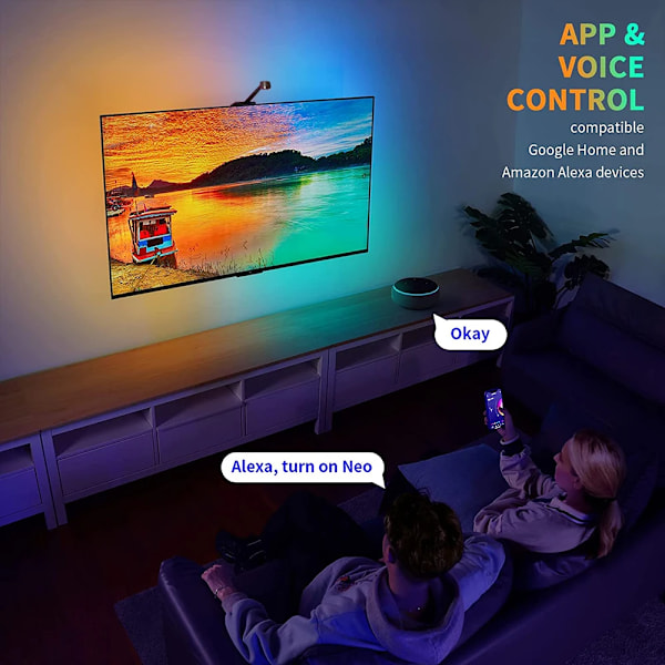 RGBIC LED-ljusremsa Kamera TV-skärm Synkronisering WiFi APP Musiksynkronisering Spel Sovrum TV Bakgrund Ambient Light 3,8 m (lämplig för 55-56 tum) 3,8 m (lämplig för 55-56 tum)