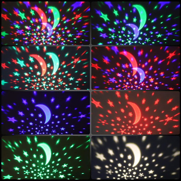 Baby Natlampe Måne Stjerne Projektor 360 Graders Rotation - 4 LED-XM2-