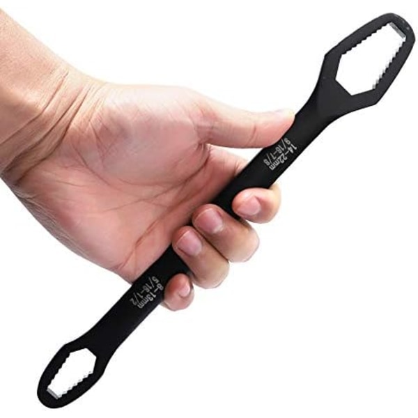 8-22mm Dobbelthode Universal Skiftenøkkel, Sort Stål Skralle-XM2-