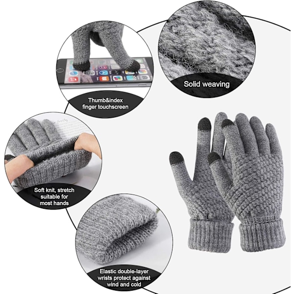 2 Par Dame Vinter Strikkede Handsker, Par Varme Handsker-XM2-