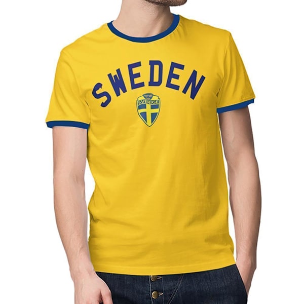 Sverige T-skjorte med Sweden trykk og Sverige merke Ringer trøye Gul XL Yellow xl
