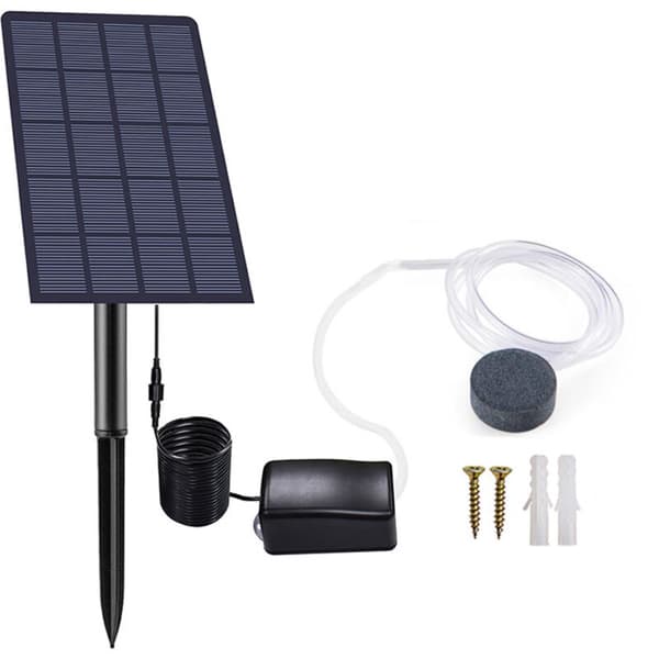 Solcellsdriven luftpump. Syresättare för utomhuspool, damm och akvarium. Syrepump med luftsten.{MK}