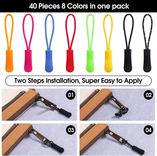 40 Pieces Zipper Pulls Zipper Extenders for Clothes Backpacks-FM-