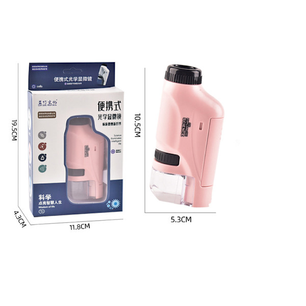 Kädessä pidettävä biologinen mikroskooppi LED-valonvahvistin koulu pink