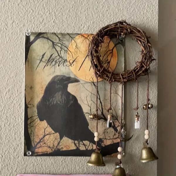 Hanging Protective Door Handle Witch Bell Wind Chime with Crystal and Witch Prayer, Home Decor-FM-