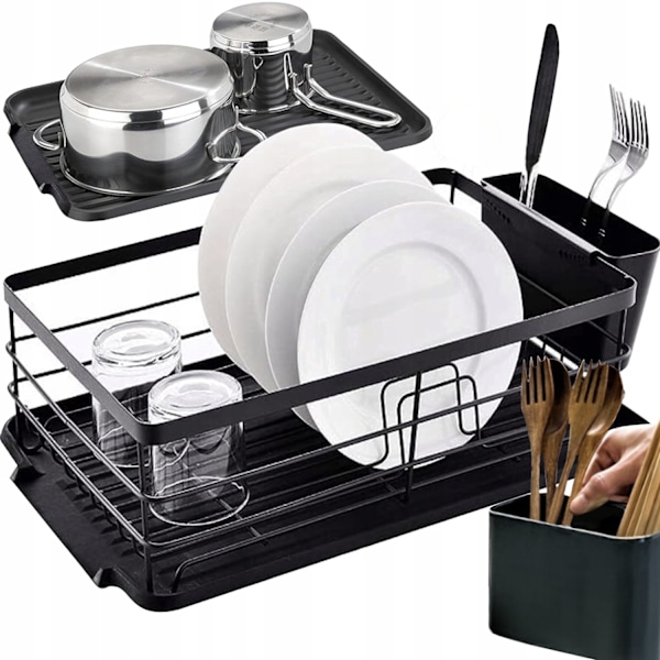 Opvaskestativ sort metal - 44 x 31 x 14,5 cm Black Svart
