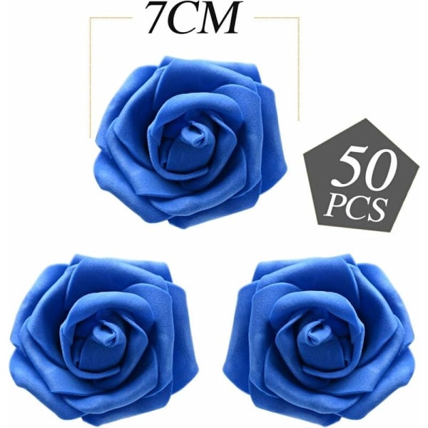 50 st. Konstgjorda Blå Rosblommor Huvud Sapphirfärgad Blå Dekoration Alla Helgons Dag Födelsedag Bröllop Fest Ceremoni Håraccessoarer (Marinblå) - DKSFJKL
