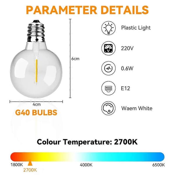 G40 30m Varm Hvid Lyskæde til Terrasse og Have Julepynt 30M 60LED Eu plug