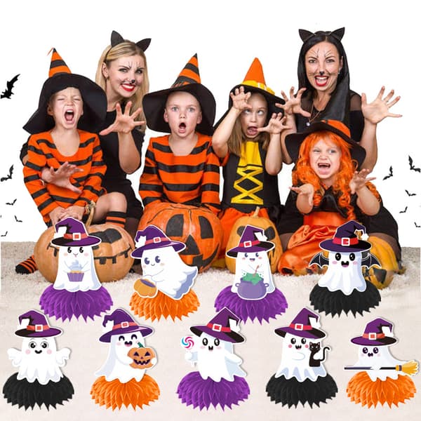 Halloween Honeycomb Midtpunkt og Guirlande Sæt, Spooky Borddekoration til Fest og Hjemsøgte Begivenheder Flag pull style E