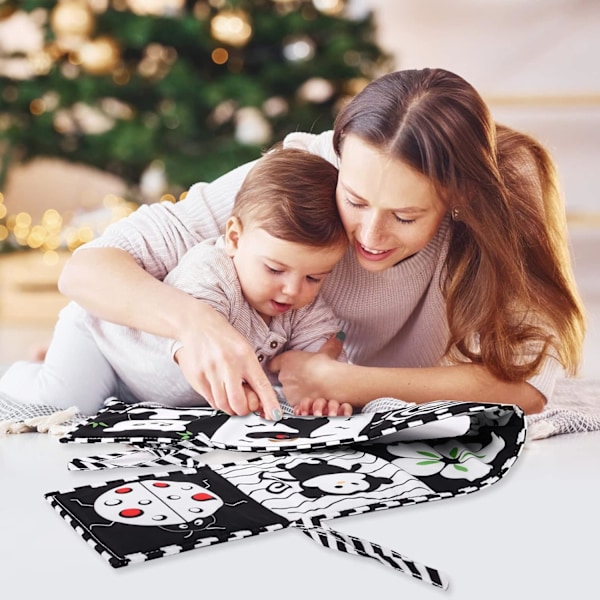 Babytygbok svartvit högkontrast hopfällbar mjuk tygbok