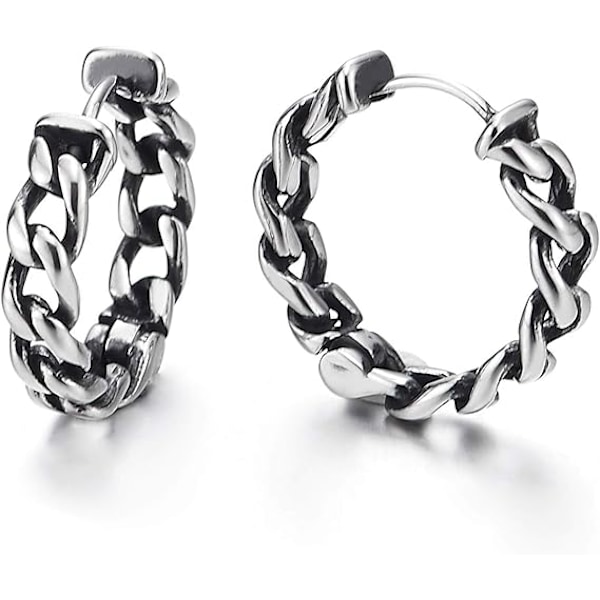 Par rustfri stål vintage tribal kædekrans huggie hængslede hoop øreringe