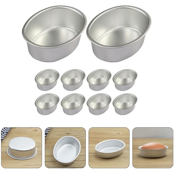 10 stk mini ovale eggformede aluminiumlegering metall ostekakeformer brødform kakefat pudding gelébeger DIY bakeri