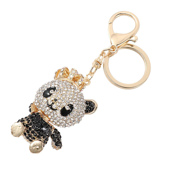 Krona Panda Vedhæng - Nøglering Rhinestone Panda Vedhæng - Nøglering Kreativ Krystal Panda Nøglering (Sort)-KK1-