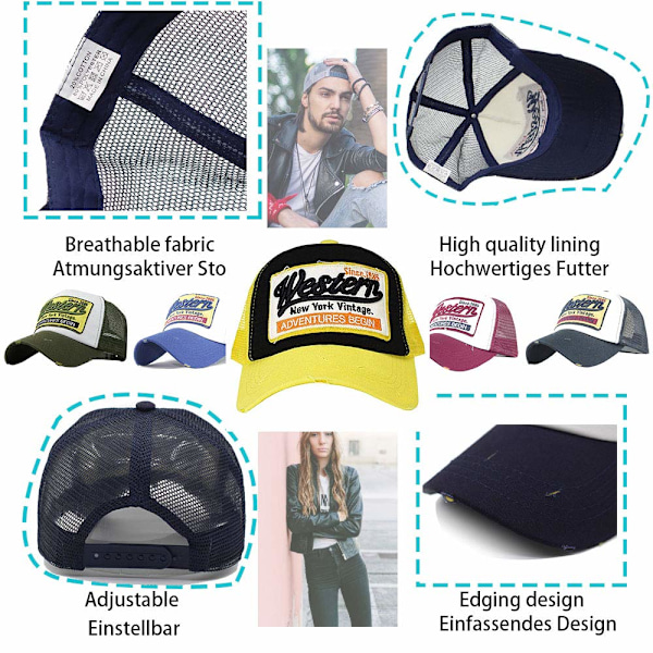 Keps Sommar Halv Mesh Hattar för Män Kvinnor Broderad Basebollkeps Casual Hattar Hip Hop Truckerkepsar Tvättad Keps