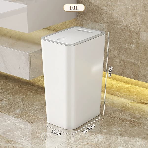 Push-Lid Trash Can Waste Bin, Recycling Basket 10L (White)-FM-