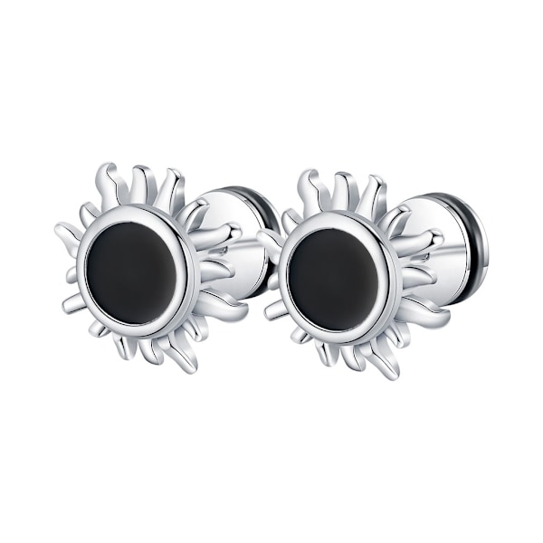 Små sølvøreringe med flad bagside Mini sollignende øreringe Diameter 12 mm Hypoallergeniske unisex øreringe sæt